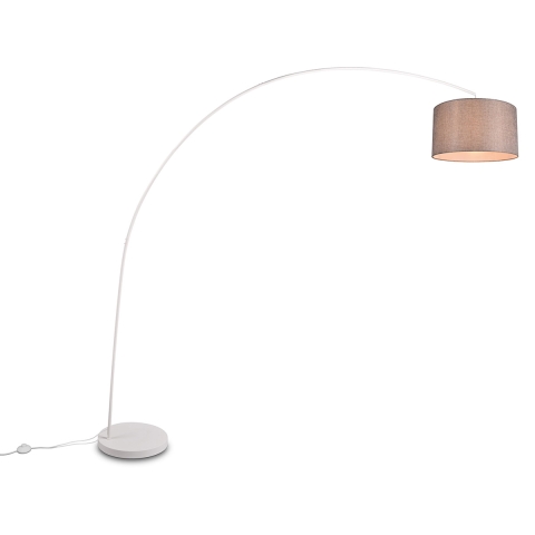 Witte metalen boogstaande lamp met grijze stoffen kap Drask Aanbieding