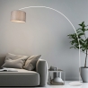 Witte metalen boogstaande lamp met grijze stoffen kap Drask Verkoop
