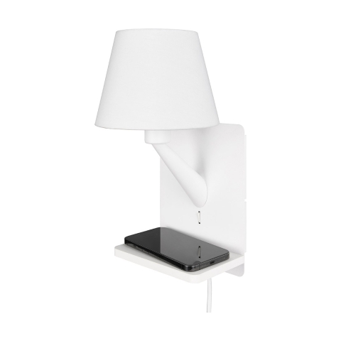 Wandlamp met draadloos opladen USB en stoffen kap Myrik Aanbieding