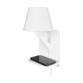 Wandlamp met draadloos opladen USB en stoffen kap Myrik Aanbieding