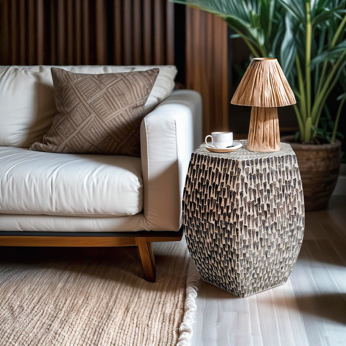 Moderne design zeshoekige tafel met parelmoerinleg Tari Aanbieding