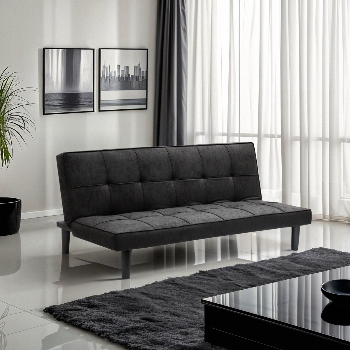 Stoffen design 2-zits slaapbank Giada Dark Aanbieding