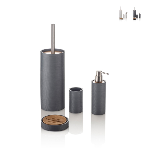 Badkameraccessoireset in witte of grijze hars en bamboe Gaeta Aanbieding