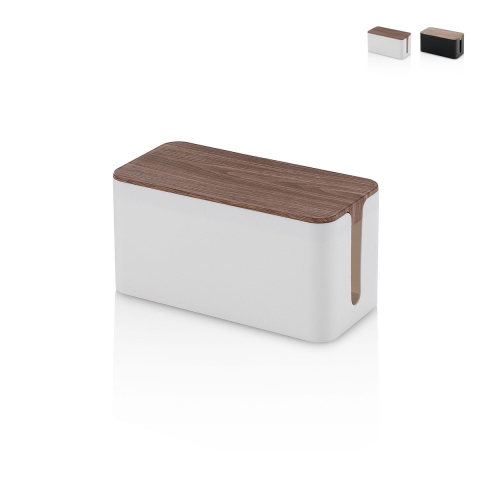 Kabelorganizer van ABS met deksel in houteffect Earl Aanbieding