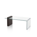 Salontafel in gebogen glas en hout 110x55x42 cm Feng S Aanbod