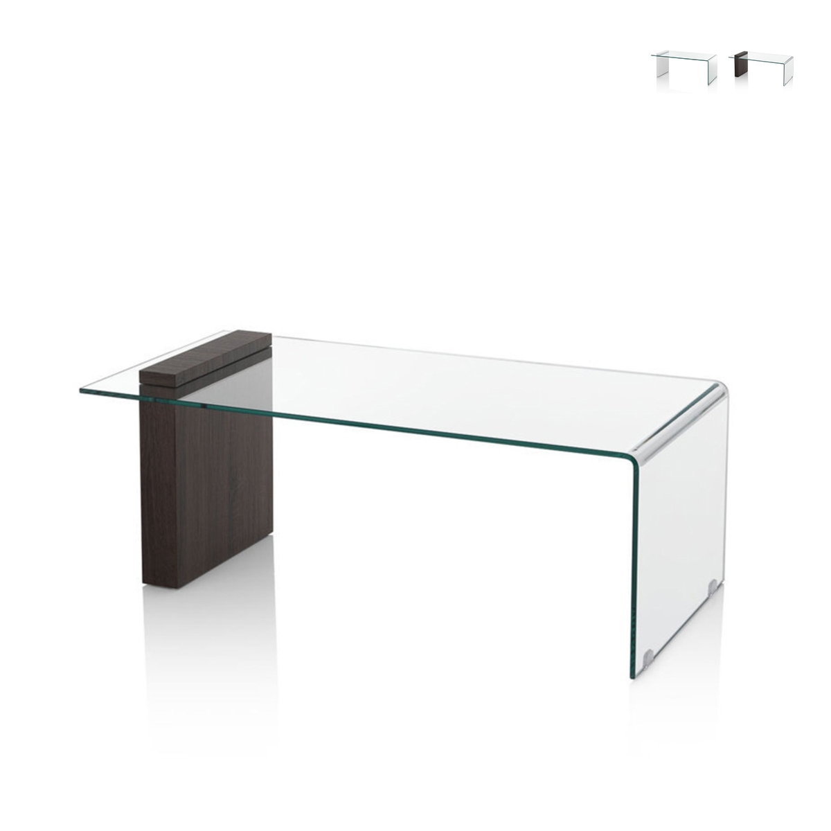 Salontafel in gebogen glas en hout 110x55x42 cm Feng S Aanbieding
