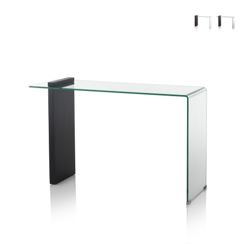 Moderne sidetable van hout en gebogen glas 120x40x75cm Feng M Aanbieding