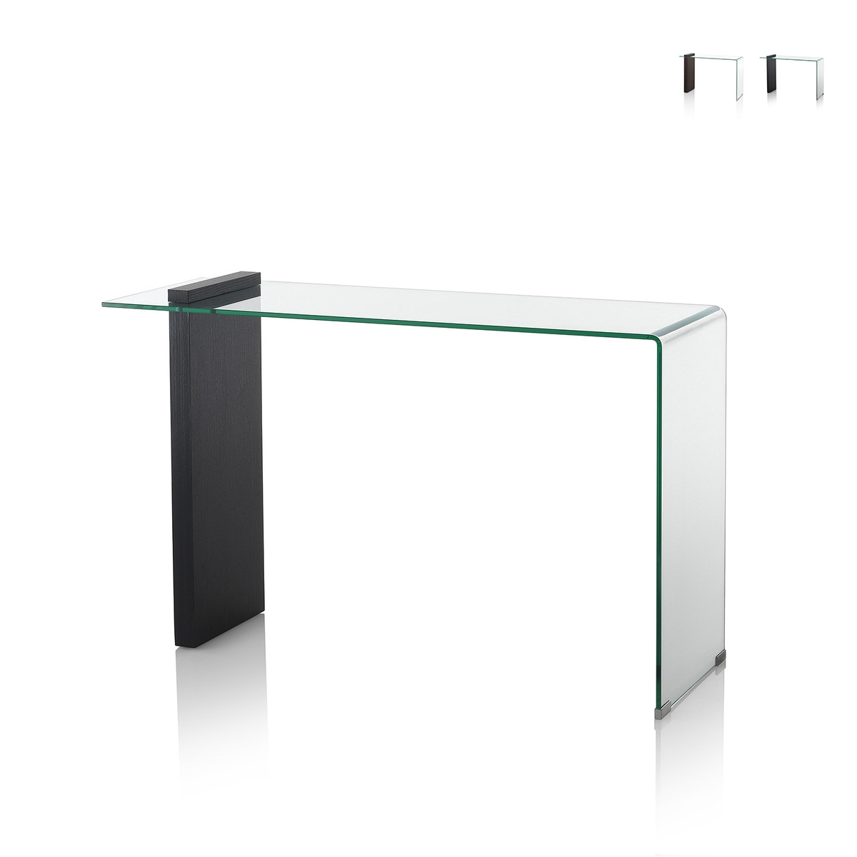 Moderne sidetable van hout en gebogen glas 120x40x75cm Feng M Aanbieding