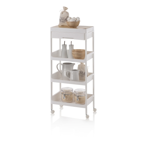 Multifunctionele trolley met 4 planken, lade en wielen Lando C Aanbieding
