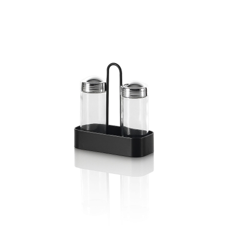 Zout- en Pepermolenset met Glazen Potjes en Metalen Onderstel Salz Aanbieding