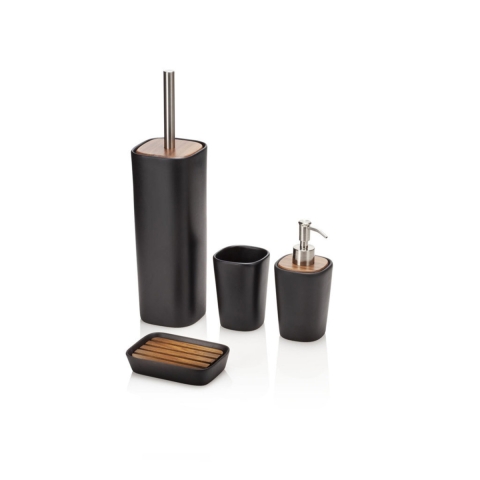 Set badkameraccessoires matzwart keramiek en walnotenhout Rodi Aanbieding