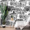 Zelfklevend modern zwart-wit behang voor woonkamer Cactus Aanbieding