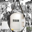 Zelfklevend modern zwart-wit behang voor woonkamer Cactus Verkoop