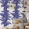 Behang voor slaapkamer en woonkamer met bloemmotief, witte en blauwe palmen Verkoop