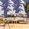 Behang voor slaapkamer en woonkamer met bloemmotief, witte en blauwe palmen Korting