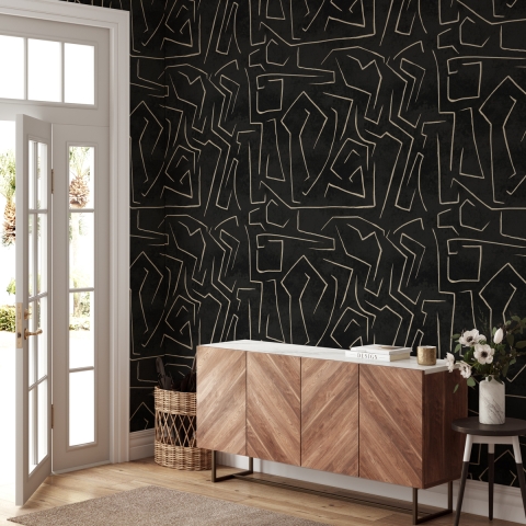 Moderne artistieke behang geometrisch design zwart goud Graffiti Aanbieding