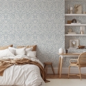 Wit en blauw damast behang voor woonkamer en slaapkamer Chic Verkoop