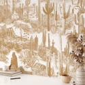 Beige zelfklevend bloemenbehang voor woonkamer Cactus nel Deserto Verkoop