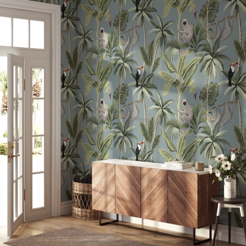 Behang met jungle en bloemenmotief voor woonkamer en kinderkamer Jungla Aanbieding