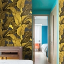 Gouden bloemen behang voor badkamer en slaapkamer Banaanstuik bladeren Aanbod