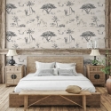 Vintage jungle dierenbehang beige voor achterwand bed Safari Aanbieding