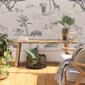 Vintage jungle dierenbehang beige voor achterwand bed Safari Verkoop