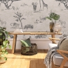 Vintage jungle dierenbehang beige voor achterwand bed Safari Verkoop