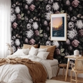 Behang met bloemenmotief voor slaapkamer shabby chic Donker Bloemenpatroon Aanbieding