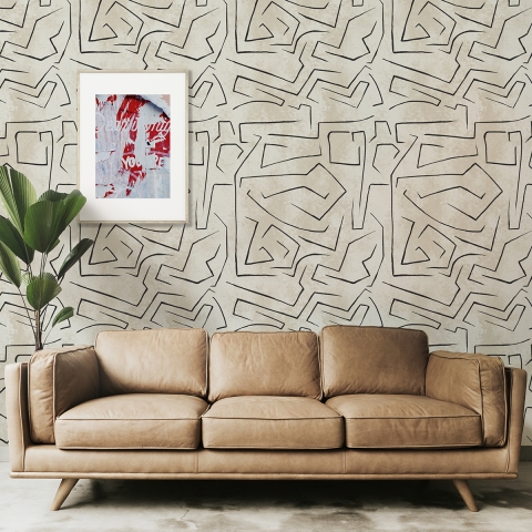 Moderne witte behang met artistiek ontwerp Graffiti Zwarte Strepen Aanbieding
