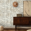 Moderne witte behang met artistiek ontwerp Graffiti Zwarte Strepen Korting