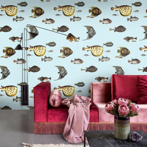 Behang Blauwe Zee voor Woonkamer en Gang Tropische Vissen Aanbieding