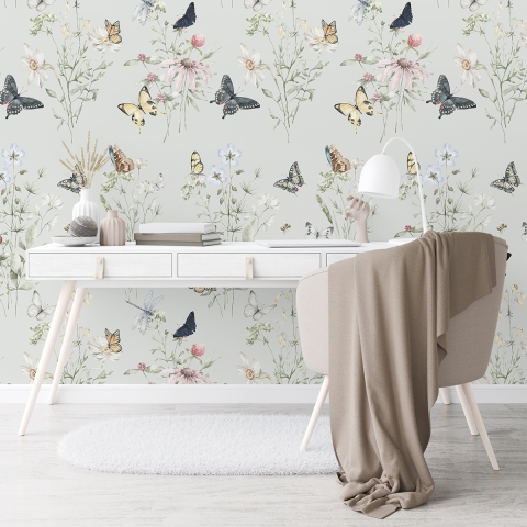 Bloemen en Natuur Behang voor Kinderkamer & Woonkamer Vlinders Aanbieding