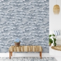 Artistiek vintage zelfklevend behang met wit-blauwe golven Zee Aanbieding