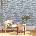 Artistiek vintage zelfklevend behang met wit-blauwe golven Zee Verkoop