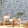 Artistiek vintage zelfklevend behang met wit-blauwe golven Zee Verkoop