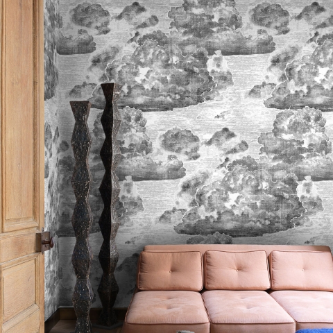 Elegante vintage zwart-wit behang voor slaapkamer Nuvole Aanbieding