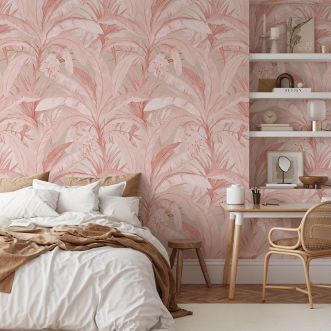 Elegante verfijnd behang voor woonkamer Tropische Jungle Roze Aanbieding