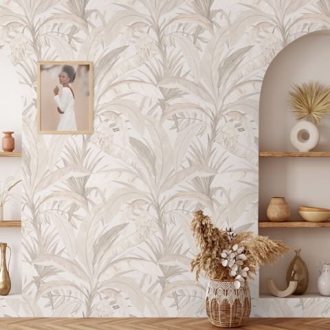 Elegante bloemenbehang voor woonkamer Bosco Tropicale Beige Aanbieding