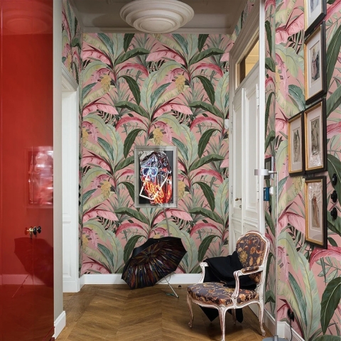 Raffinierter bloemen jungle behang Bosco Tropicale Rosa Aanbieding