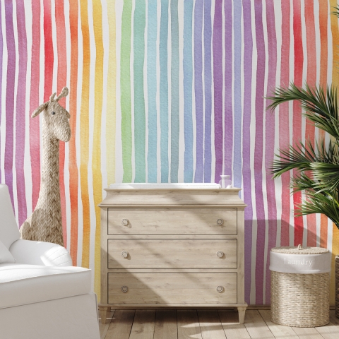 Zelfklevend gekleurd behang voor kinderkamer Regenboogstrepen Aanbieding