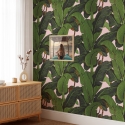 Bloemen jungle behang voor woonkamer Roze Bananenbladeren Aanbod