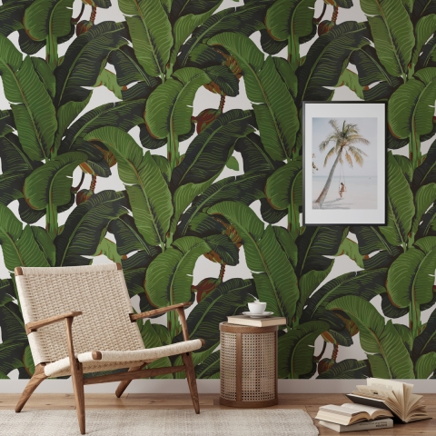 Behang junglebos voor moderne woonkamer Bananenbladeren Aanbieding
