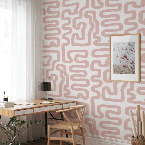 Moderne geometrisch design behang Abstract Wit en Roze Aanbieding