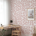 Moderne geometrisch design behang Abstract Wit en Roze Aanbieding