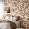 Zelfklevend behang met geometrisch abstract design in wit en hazelnoot. Aanbieding
