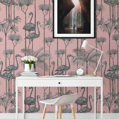 Raffinatie roze zelfklevende muurdecoratie voor woonkamer Pellicani Aanbieding