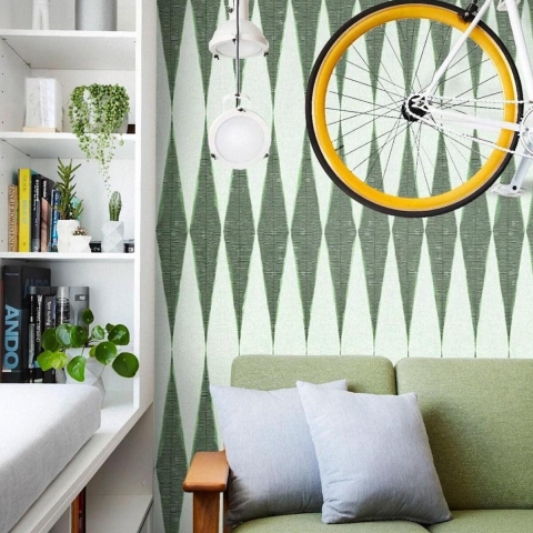 Groene geometrische vintage design behang voor woonkamer Chevron Aanbieding