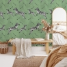 Zelfklevend groen behang voor slaapkamer met zebra's Verkoop
