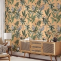 Oranje jungle behang met bladeren en dieren Jungla Tropicale Verkoop