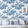 Vintage behang met bosprint in wit en blauw Toile de Jouy Blu Aanbieding